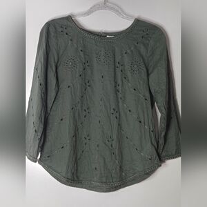 GAP Olive Green Women's Blouse with Eyelet Design
